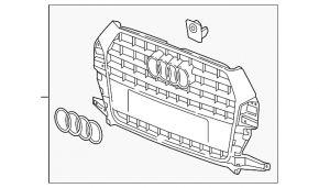 Radiator grill assembly Audi Q3 8U 16-17 black gloss, for one-piece bumper
