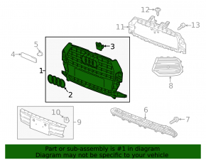 Radiator grill assembly Audi Q3 8U 16-17 black gloss, for one-piece bumper