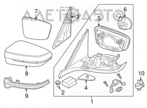 Right side mirror assembly BMW 5 G30 17-23 5 pins, heated, turn signal, graphite, broken turn signal glass