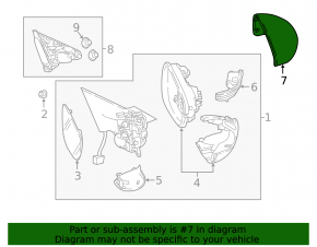 Honda Accord 18-22 right side mirror cover, upper, under the turn signal