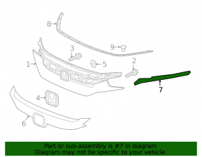 Left radiator grille molding Honda Civic X FC 19-20 chrome