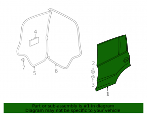 Rear right door assembly for VW Tiguan 12-18, graphite LD7P, painted, scratches on the trim