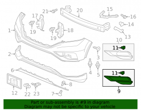 Front bumper grille right Honda CRV 15-16 black without fog lights