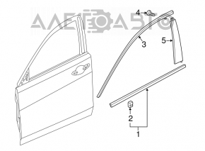 Molding door-glass central front right Acura TLX 15-