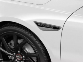 Set of 2 Honda Accord fender emblem moldings in graphite with gloss black (23-26)