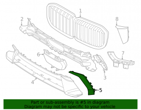 Left front bumper trim for BMW X7 G07 23-25 restyling, M package, gloss black