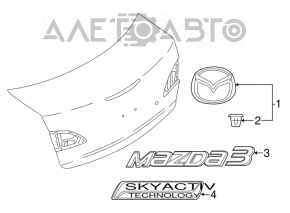 Mazda 3 14-18 BM trunk lid emblem, broken guide