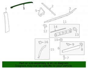 Upper rear right door molding for Lexus RX 23-26, gloss black