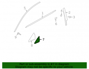 Audi A6 C8 19-19 front right door triangle, gloss black, butt