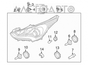 Headlight front left bare Hyundai Veloster 12-17