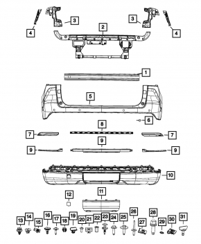 Right rear bumper molding for Jeep Grand Cherokee WL 22-24 Limited, Laredo, chrome