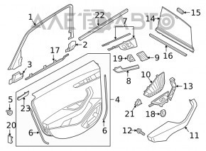 Black rear left door panel for Audi A4 B9 17-19, black leather armrest, black leather insert, Bang & Olufsen, with buttons, dry-cleanable, scratches