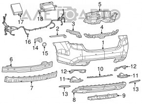 Chrysler 200 rear bumper molding 15-17 chrome for 2 pipes, broken fastening, crack, scratch