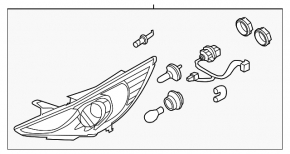 Headlight front right bare Hyundai Sonata 11-15 hybrid halogen