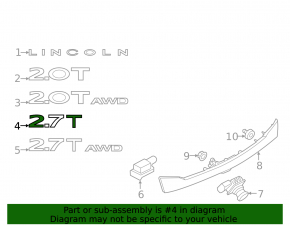 Emblem inscription 2.7T tailgate Lincoln MKX 16-18