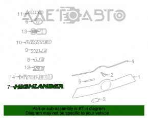 Emblem inscription Highlander tailgate Toyota Highlander 14-19