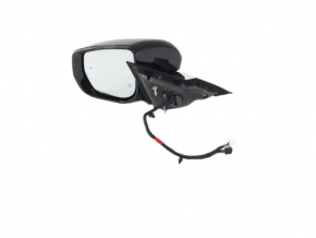 Left side mirror assembly for Jeep Grand Cherokee WL 21-25, 8+9 pins, turn signal, heated, backlit, auto-folding, auto-dimming, BSM with chrome, gloss black, worn
