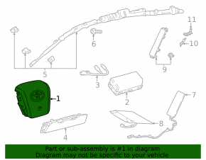 The airbag in the driver's steering wheel of a Toyota Prius 50 16-22 is black and scratched.