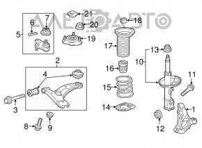 The lower front left control arm of a Toyota Prius 50 Prime 16-22 is rusty and the silent block is torn