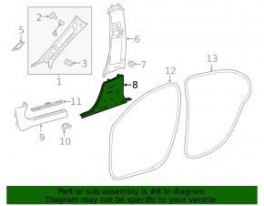Mercedes A-Class V177 19-22 black lower right center pillar trim