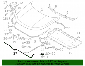 Land Rover Discovery 17-23 Hood Release Cable