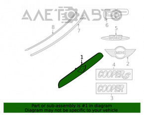 Trunk door trim with handle Mini Cooper F56 3d 14-21 prerest chrome, without camera