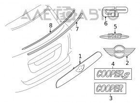 Trunk door trim with handle Mini Cooper F56 3d 14-21 prerest chrome, without camera