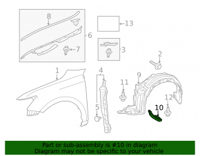 Left front mudguard liner for Lexus CT200h 11-17