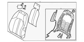 Kia K5 21-23 passenger seat back upholstery, black leather and fabric combination