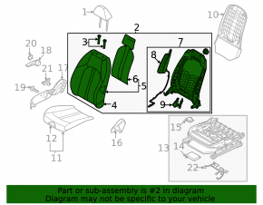 Kia K5 21-23 passenger seat back upholstery, black leather and fabric combination