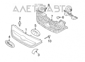 Radiator grill grill Ford Fiesta 11-13 prerest assembly, without badge