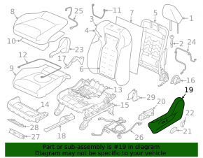 Subaru Forester 19-24 SK driver's seat control cover is black, with cracks in the fasteners.