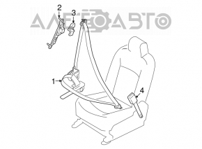 Passenger seat belt with tensioner for Nissan Rogue 14-18 beige, broken