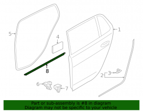 Molding door-glass central rear left VW e-Golf/Golf R 15-19