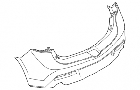 The rear bumper is bare and needs repair for a Mazda3 MPS 2009-2013. It's black and has a hole in it and a dent.