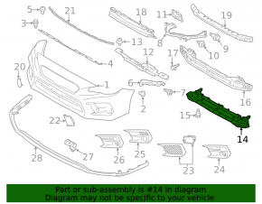 Front bumper mount, central lower, Subaru WRX 15-21