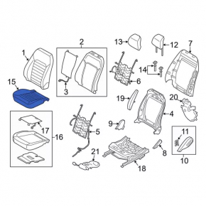 Ford Fusion mk5 17-20 driver's seat trim titanium, black leather