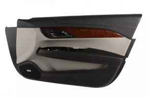 Door trim card front right Cadillac ATS 13- gray with black insert leather, armrest black leather, molding dark wood gloss, BOSE, scratches, abrasions, dent, bump, broken fastening