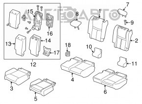 Rear seat row 2 Nissan Rogue 14-16 black cloth, worn back