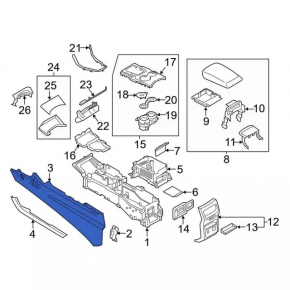 Rear center console trim for Ford Edge 15-24, gray, under the socket and cigarette lighter, scratches