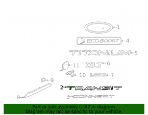 Emblem inscription TRANSIT tailgate Ford Transit Connect MK2 13-