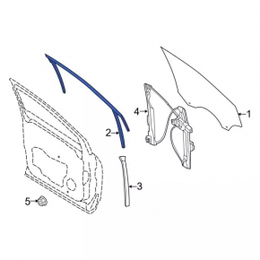 Upper door molding, front right, Ford Escape MK3 18-19, matte, with glass seal