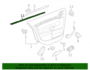Rear left inner glass seal VW Jetta 11-18 USA