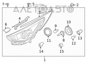 Front left headlight Kia Niro 17-19 HEV, PHEV with bracket, halogen, LED DRL, polishable, cobweb, seal peeled off