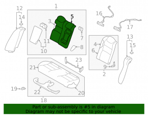 Nissan Altima 19-22 right rear seat backrest, black cloth, fwd