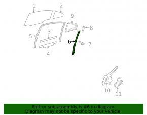 Left rear door window guide for Lexus ES350 07-12