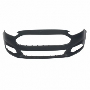 Front bumper, bare, Ford Fusion mk5 13-16, without parking sensors, white, dented, cracks, broken fasteners, scratches, painted