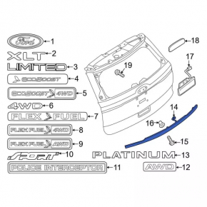 Trunk door molding Ford Explorer 16-19 rest, chrome, under camera