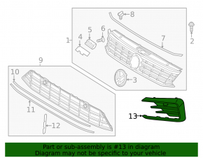 Front bumper grille side left VW Passat b8 16-19 USA R-Line