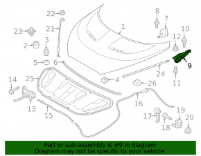 Hood hinge right Hyundai Veloster 12-16